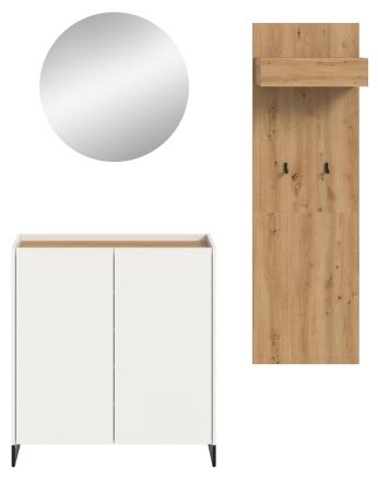 Garderobe Set 3-teilig Borga in wei� und Artisan Eiche 155 x 197 cm, Soft-Close