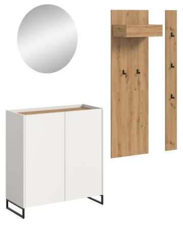 Garderobe Set 4-teilig Borga in wei� und Artisan Eiche 186 x 197 cm, Soft-Close