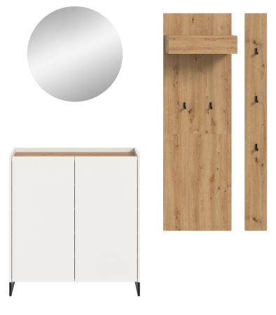 Garderobe Set 4-teilig Borga in wei� und Artisan Eiche 186 x 197 cm, Soft-Close
