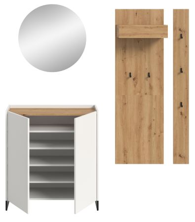 Garderobe Set 4-teilig Borga in wei� und Artisan Eiche 186 x 197 cm, Soft-Close