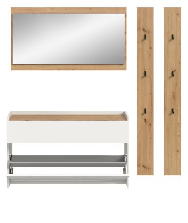 Garderobe Set 4-teilig Borga in wei� und Artisan Eiche 172 x 197 cm