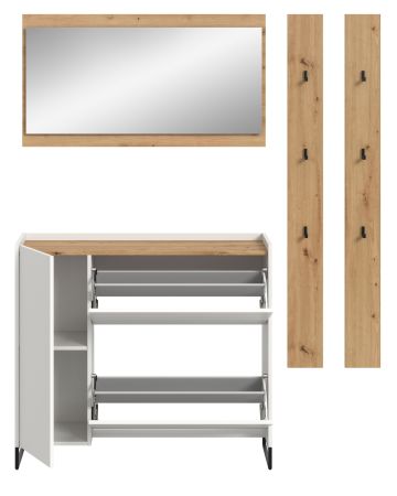 Garderobe Set 4-teilig Borga in wei� und Artisan Eiche 172 x 197 cm, Soft-Close