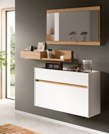 Garderobe Set 3-teilig Borga in wei� und Artisan Eiche 140 x 197 cm