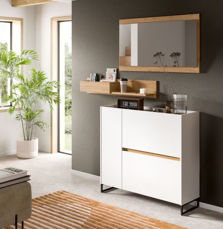 Garderobe Set 3-teilig Borga in wei� und Artisan Eiche 140 x 192 cm, Soft-Close