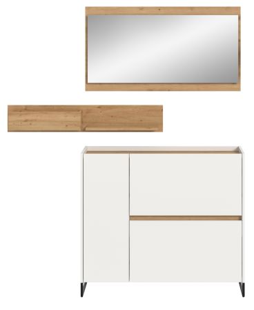 Garderobe Set 3-teilig Borga in wei� und Artisan Eiche 140 x 192 cm, Soft-Close