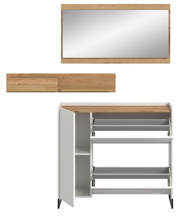 Garderobe Set 3-teilig Borga in wei� und Artisan Eiche 140 x 192 cm, Soft-Close