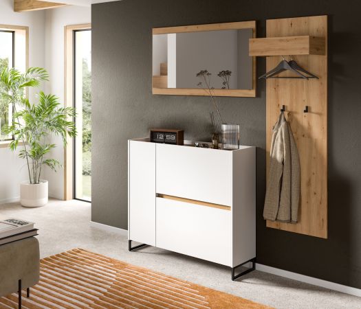 Garderobe Set 3-teilig Borga in wei� und Artisan Eiche 175 x 192 cm, Soft-Close