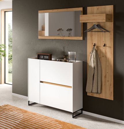 Garderobe Set 3-teilig Borga in wei� und Artisan Eiche 175 x 192 cm, Soft-Close