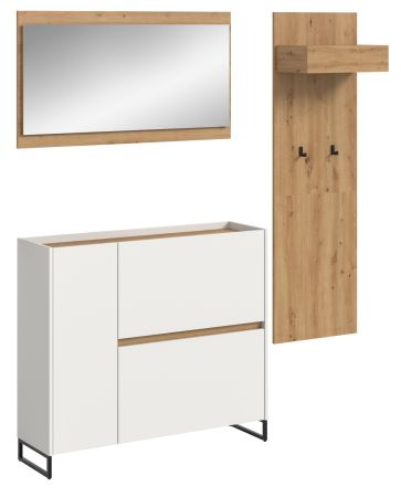 Garderobe Set 3-teilig Borga in wei� und Artisan Eiche 175 x 192 cm, Soft-Close