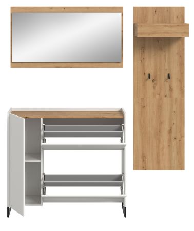 Garderobe Set 3-teilig Borga in wei� und Artisan Eiche 175 x 192 cm, Soft-Close