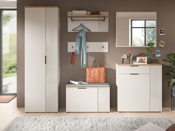 Garderobe Set 6-teilig Skid in Kaschmir Sand und Evoke Eiche 250 x 190 cm