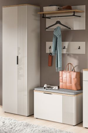Garderobe Set 4-teilig Skid in Kaschmir Sand und Evoke Eiche 155 x 190 cm