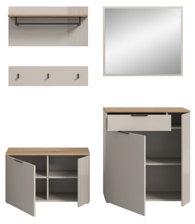 Garderobe Set 5-teilig Skid in Kaschmir Sand und Evoke Eiche 175 x 190 cm