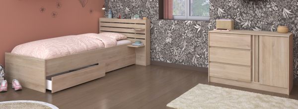 Parisot Kinder- und Jugendzimmer Escale11 in Eiche japanisch Bett 90 x 200 cm