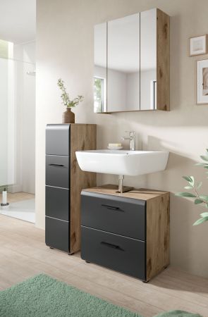 Badezimmer Kommode Cover in schwarz matt und Nox Eiche Badkommode h�ngend / stehend 30 x 106 cm