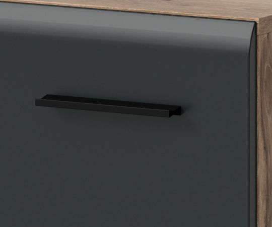 Badezimmer Hochschrank Cover in schwarz matt und Nox Eiche Badschrank 30 x 185 cm