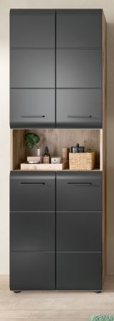 Badezimmer Hochschrank Cover in schwarz matt und Nox Eiche Badschrank 60 x 185 cm
