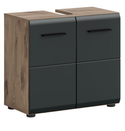 Waschbeckenunterschrank Cover in schwarz matt und Nox Eiche Badezimmer Unterschrank 60 cm