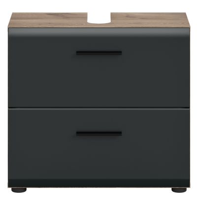 Waschbeckenunterschrank Cover in schwarz matt und Nox Eiche Badezimmer Unterschrank 60 cm