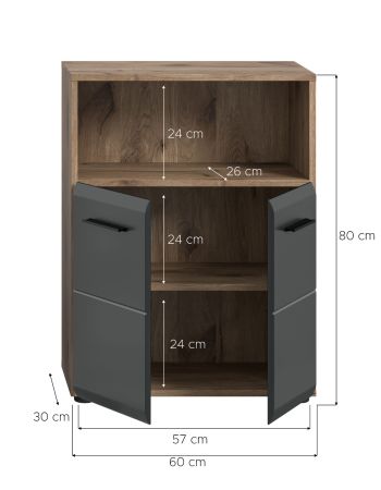 Badezimmer Kommode Cover in schwarz matt und Nox Eiche Badkommode 60 x 80 cm