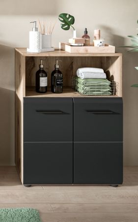 Badezimmer Kommode Cover in schwarz matt und Nox Eiche Badkommode 60 x 80 cm