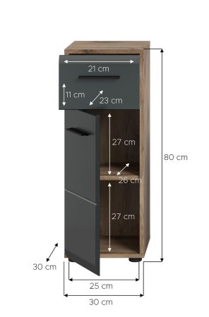 Badezimmer Kommode Cover in schwarz matt und Nox Eiche Badkommode 30 x 80 cm