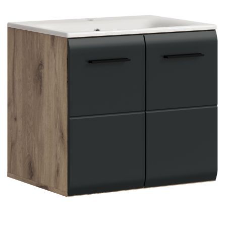 Waschbeckenunterschrank MIT Waschbecken Cover in schwarz matt und Nox Eiche Waschtisch h�ngend 60 cm