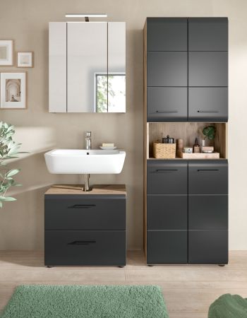 Badm�bel Set 3-teilig Cover in schwarz matt und Nox Eiche Badkombination 135 x 185 cm