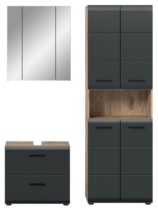 Badm�bel Set 3-teilig Cover in schwarz matt und Nox Eiche Badkombination 135 x 185 cm