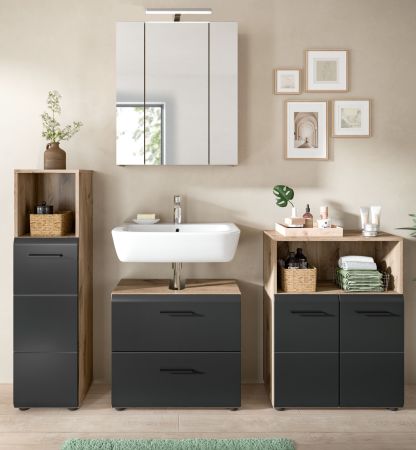 Badm�bel Set 4-teilig Cover in schwarz matt und Nox Eiche Badkombination 180 x 185 cm