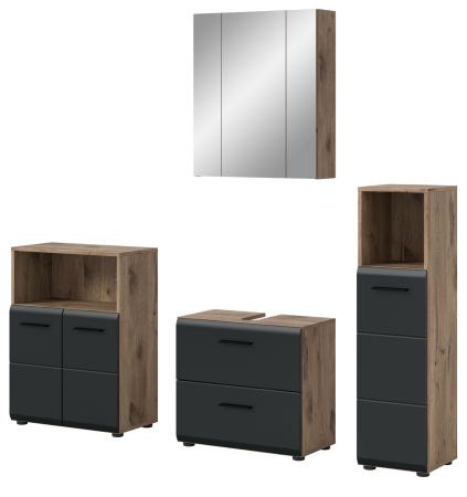Badm�bel Set 4-teilig Cover in schwarz matt und Nox Eiche Badkombination 180 x 185 cm