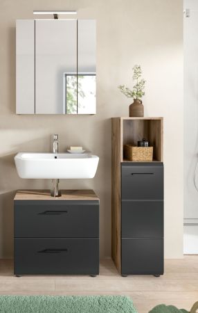 Badm�bel Set 3-teilig Cover in schwarz matt und Nox Eiche Badkombination 105 x 185 cm