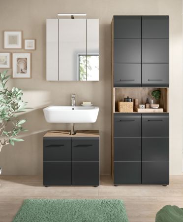 Badm�bel Set 3-teilig Cover in schwarz matt und Nox Eiche Badkombination 135 x 185 cm