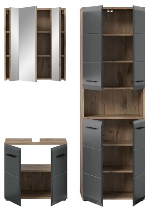Badm�bel Set 3-teilig Cover in schwarz matt und Nox Eiche Badkombination 135 x 185 cm