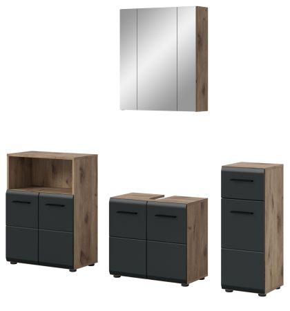 Badm�bel Set 4-teilig Cover in schwarz matt und Nox Eiche Badkombination 180 x 185 cm