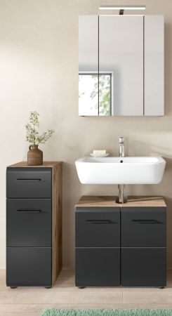 Badm�bel Set 3-teilig Cover in schwarz matt und Nox Eiche Badkombination 105 x 185 cm