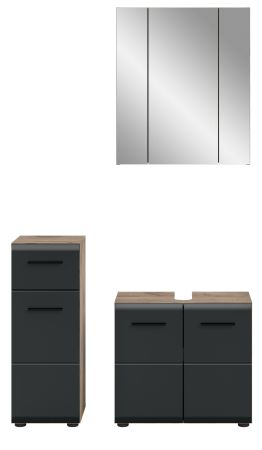 Badm�bel Set 3-teilig Cover in schwarz matt und Nox Eiche Badkombination 105 x 185 cm