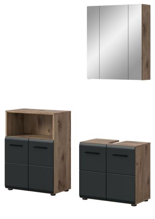 Badm�bel Set 3-teilig Cover in schwarz matt und Nox Eiche Badkombination 135 x 185 cm