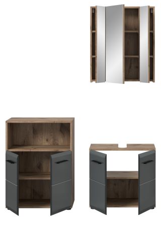 Badm�bel Set 3-teilig Cover in schwarz matt und Nox Eiche Badkombination 135 x 185 cm