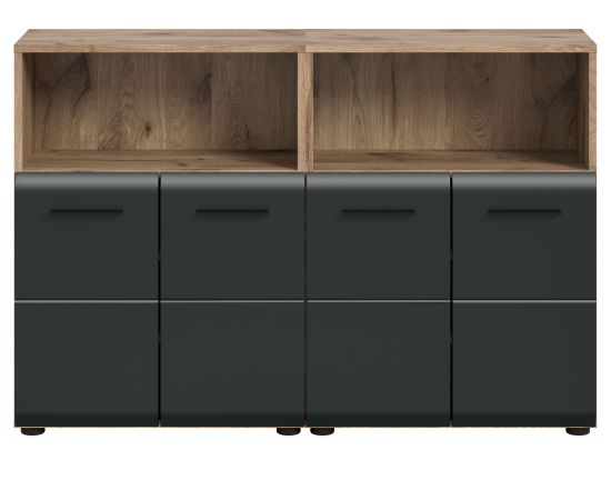 Badezimmer Kommode Set Cover in schwarz matt und Nox Eiche 2x Badkommode 120 x 80 cm