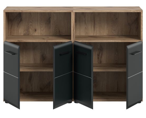 Badezimmer Kommode Set Cover in schwarz matt und Nox Eiche 2x Badkommode 120 x 80 cm