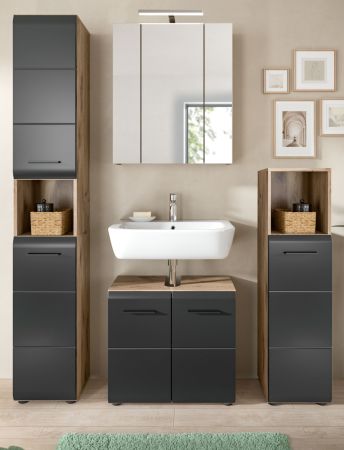 Badm�bel Set 4-teilig Cover in schwarz matt und Nox Eiche Badkombination 150 x 185 cm