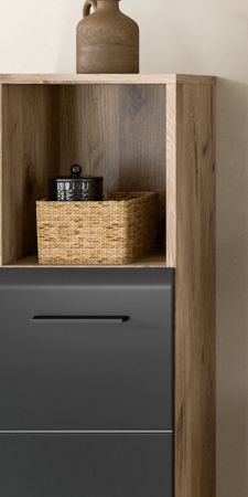 Badm�bel Set 4-teilig Cover in schwarz matt und Nox Eiche Badkombination 150 x 185 cm