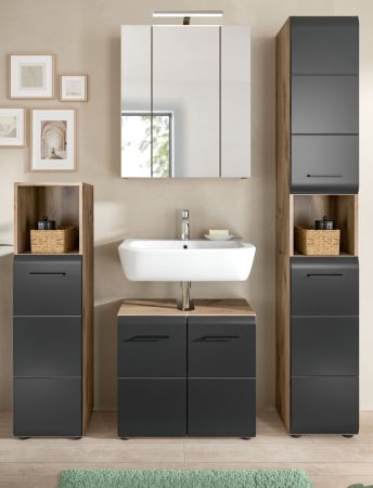 Badm�bel Set 4-teilig Cover in schwarz matt und Nox Eiche Badkombination 150 x 185 cm