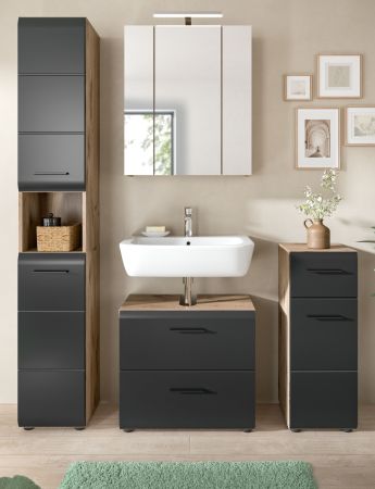 Badm�bel Set 4-teilig Cover in schwarz matt und Nox Eiche Badkombination 150 x 185 cm