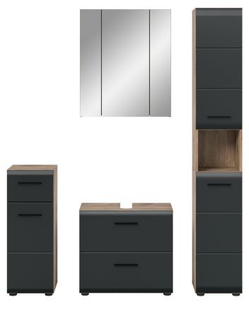 Badm�bel Set 4-teilig Cover in schwarz matt und Nox Eiche Badkombination 150 x 185 cm