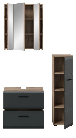 Badm�bel Set 3-teilig Cover in schwarz matt und Nox Eiche Badkombination 105 x 185 cm