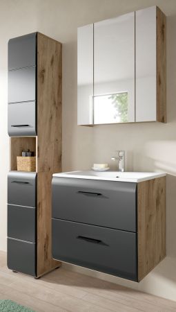 Badm�bel Set 3-teilig Cover in schwarz matt und Nox Eiche 105 x 185 cm, inkl. Waschbecken