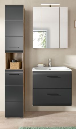 Badm�bel Set 3-teilig Cover in schwarz matt und Nox Eiche 105 x 185 cm, inkl. Waschbecken
