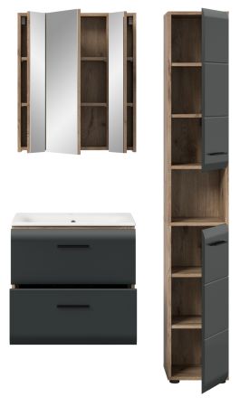 Badm�bel Set 3-teilig Cover in schwarz matt und Nox Eiche 105 x 185 cm, inkl. Waschbecken